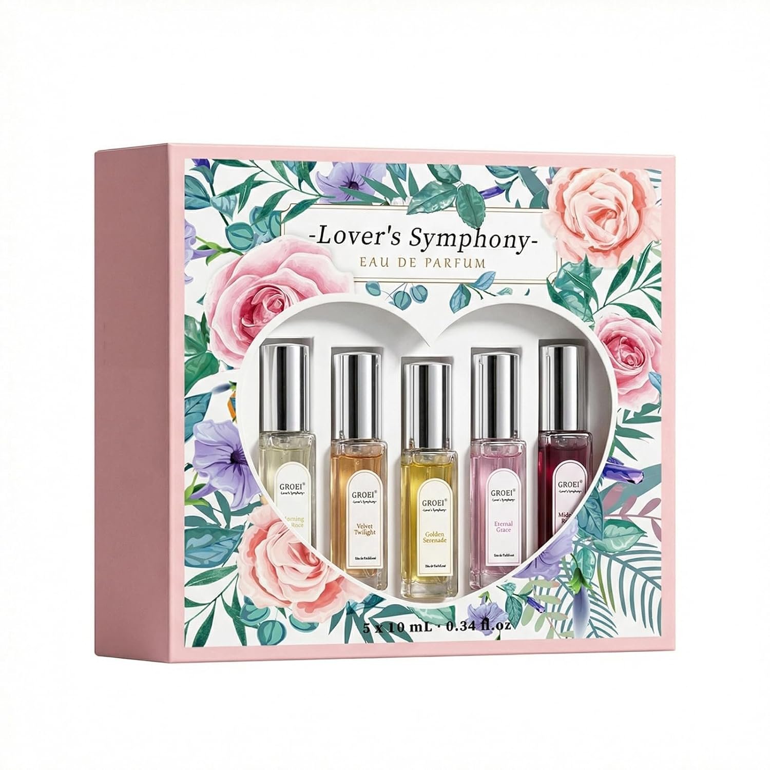 5-Piece Lover’s Symphony Eau de Parfum Set – Floral & Fruity Perfume Sample Set for Women, Travel Size Mini Spray, Gift Box for Holiday Birthday Valentine’s Day