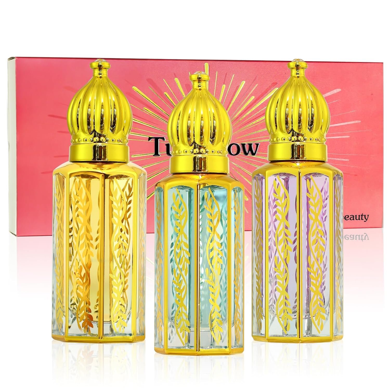 3 Pack Arabian Perfume for Women, Arabic Perfume Oil Roll On, Rose, Jasmine, Musk, Sandalwood, Eau de Parfum and Eau de Toilette, 0.4 fl. oz