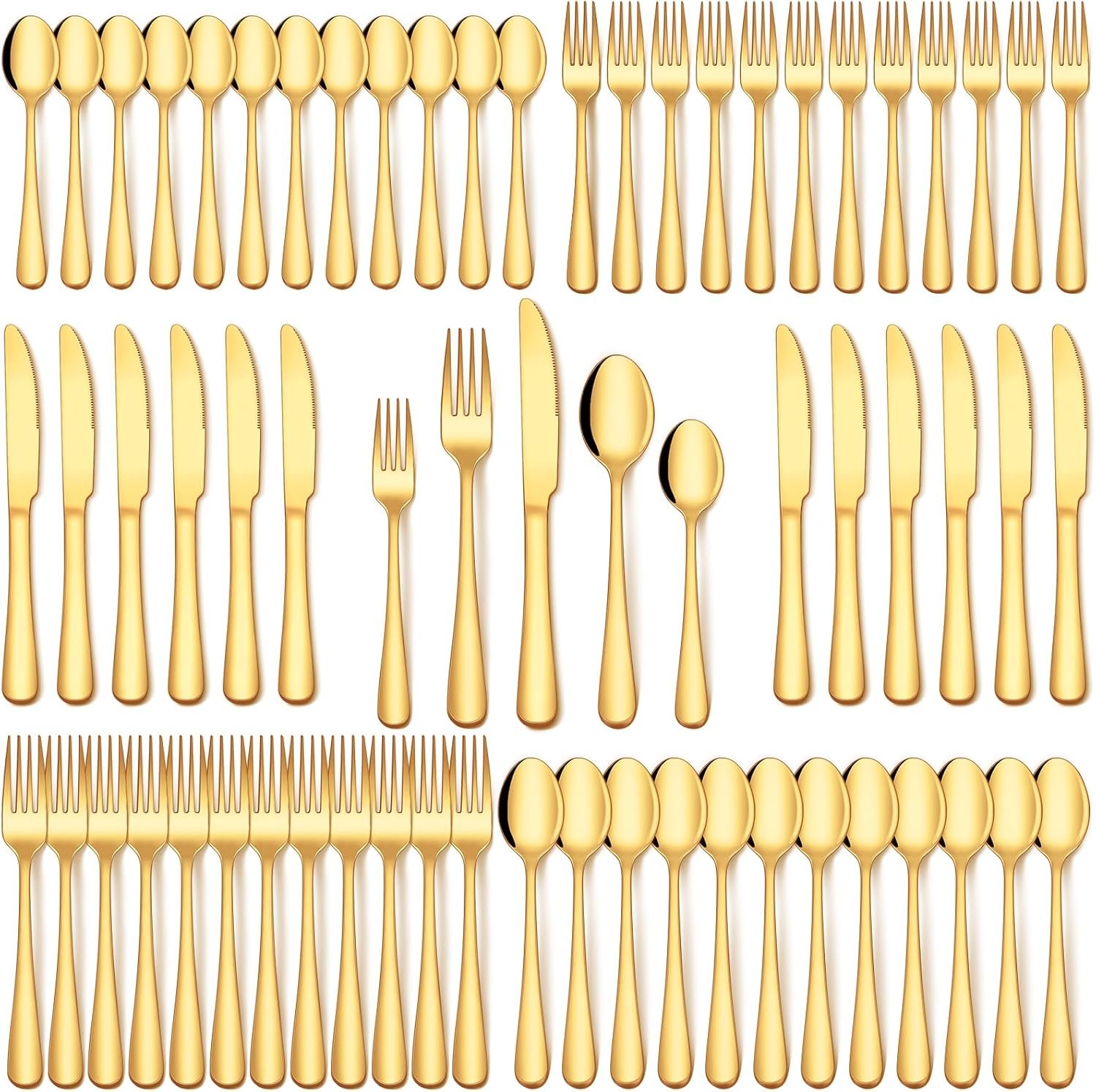 EUIRIO 80Pcs Gold Silverware Set, Stainless Steel Flatware Cutlery Set Service for 16, Mirror Polished Gold Utensils Set Include Forks Spoons Knives for Home, Wedding, Restaurant, Dishwasher Safe