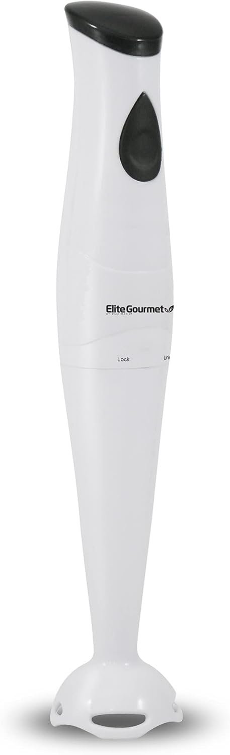 Elite Gourmet EHB-2425X Electric Immersion Hand Blender Stick, Mixer, Chopper, 1-Touch Control Multi Purpose, 150 Watts, For Soups, Sauces, Baby Food, White
