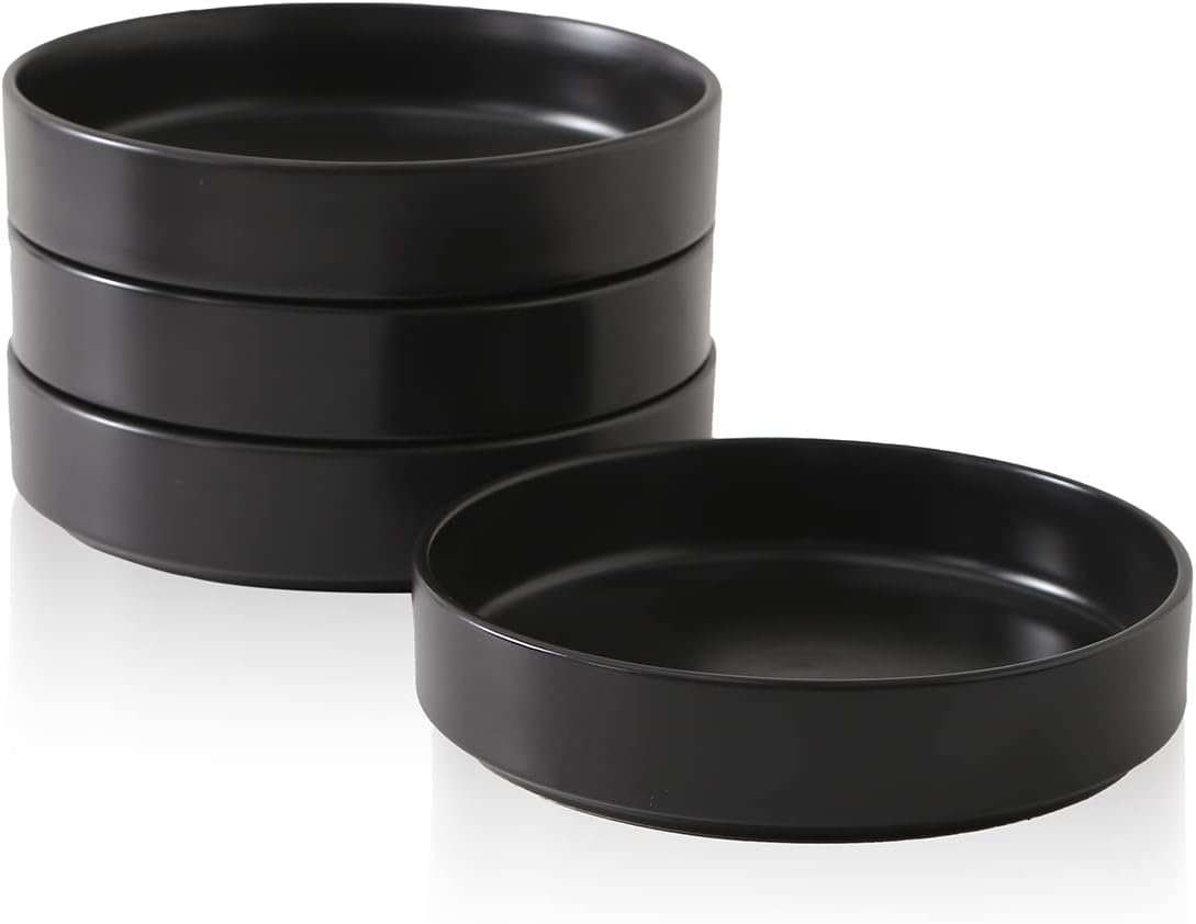 Stone Lain Celina Stoneware Bowl Set, 4-Piece Pasta Bowls for Kitchen, Ceramic Serving for Ramen, Fruit, Cereal, Dinner – Microwave & Dishwasher Safe, Black