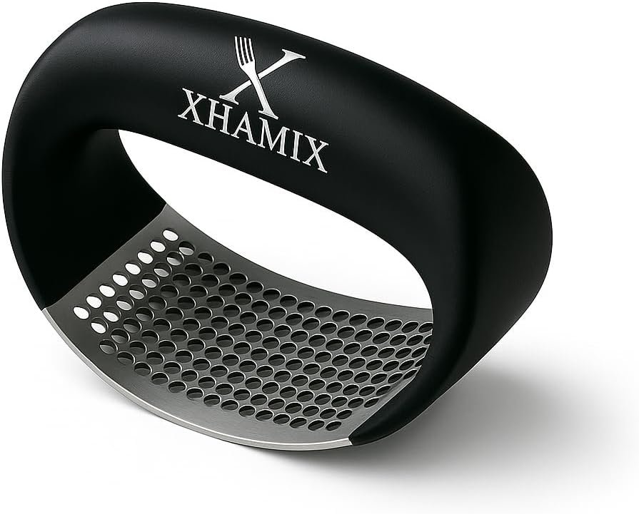 XHAMIX® Stainless Steel Garlic Press Rocker – Effortless Garlic Crusher & Mincer with Ergonomic Grip | Rust-Proof, Dishwasher Safe Garlic Tool for Home & Kitchen