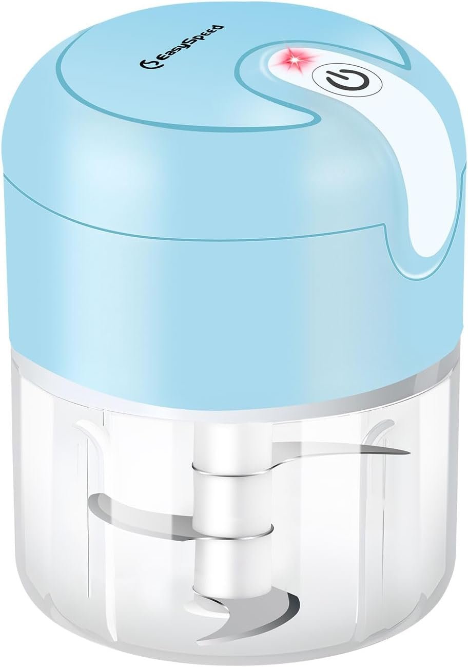 EASYSPEED Electric Garlic Chopper 1Cup, Mini USB-C Charging Food Processor, Garlic Mincer with 3 Stainless Steel Sharp Blades, Portable Kitchen Meat Grinder for Onion, Ginger, Chili, Baby Food, Blue