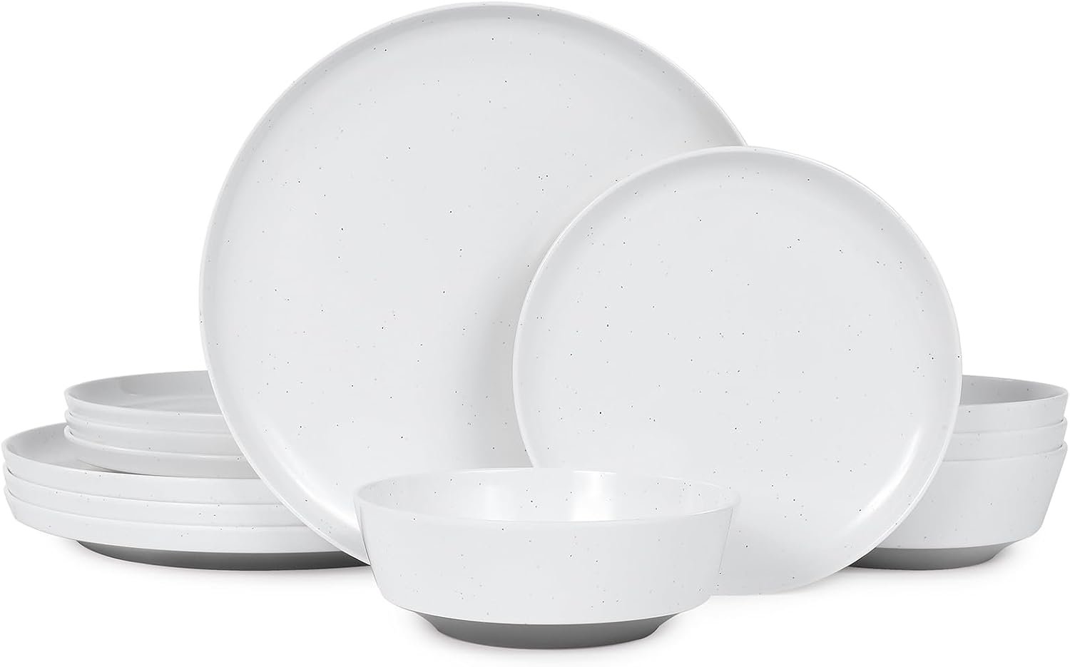 Webbylee 12-Piece Melamine Dinnerware Set for 4 – Unbreakable Plates & Bowls, Lightweight, Two-Tone White & Grey, Ideal for Family Meals, Camping, Picnic, Parties