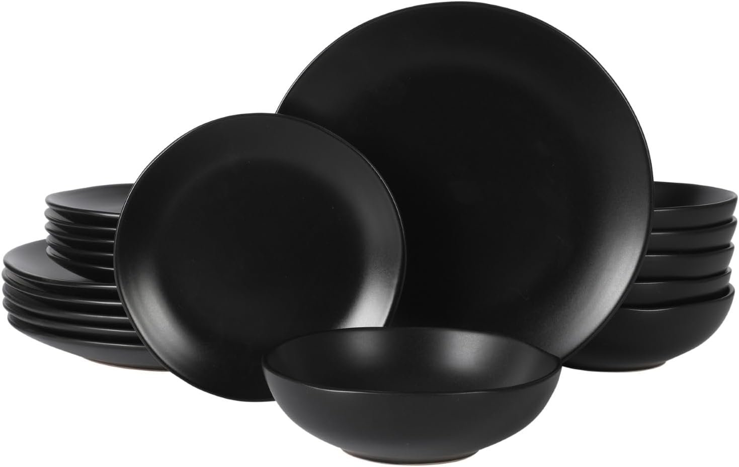 Gibson Home Bethel 18 Piece Plates and Bowls Ceramic Stoneware Organic Shape Dinnerware Set (Service for 6) – Matte Black