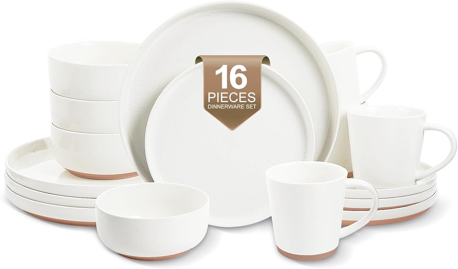 EWFEN 16-Piece Ceramic Dinnerware Sets with Mugs for 4, Handpainted Plates and Bowls Set with Rustic Terracotta Underside, Scratch Resistant Dishes Set, Dishwasher & Microwave Safe