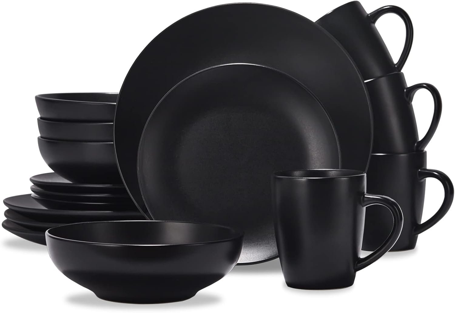 CREATIVELAND Matte Black Plates and Bowls Dishes Set, 16 Piece Stoneware Dinnerware Sets for 4, Ceramic Dinnerware for Home Restaurant, Dishwasher and Microwave Safe Ceramic Dishes Set for 4