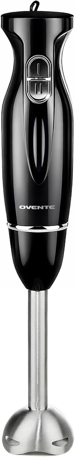 OVENTE Immersion Hand Blender, 300W Corded Electric Handheld Stick Mixer with 2 Mixing Speeds and Stainless Steel Blades for Smoothies, Purees & Baby Food, Black HS560B