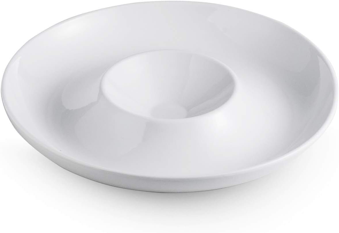 LAUCHUH Porcelain Chip and Dip Serving Set Divided Serving Trays Appetizers and Cheeses Serving Platter Compartment Dish for Mother’s Day, Snack, Fruit, Veggies, Candy, 12-inch Set of 1