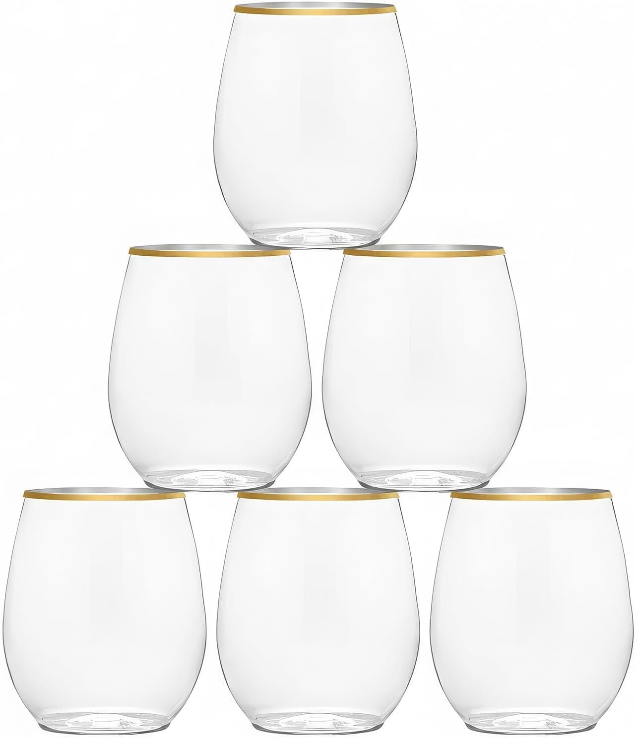 Elegant Stemless Clear Wine Goblets with Gold Rim – 12 oz. (Pack of 6) – Unique & Sophisticated Design – Perfect for Enhancing Wine Tasting Experience
