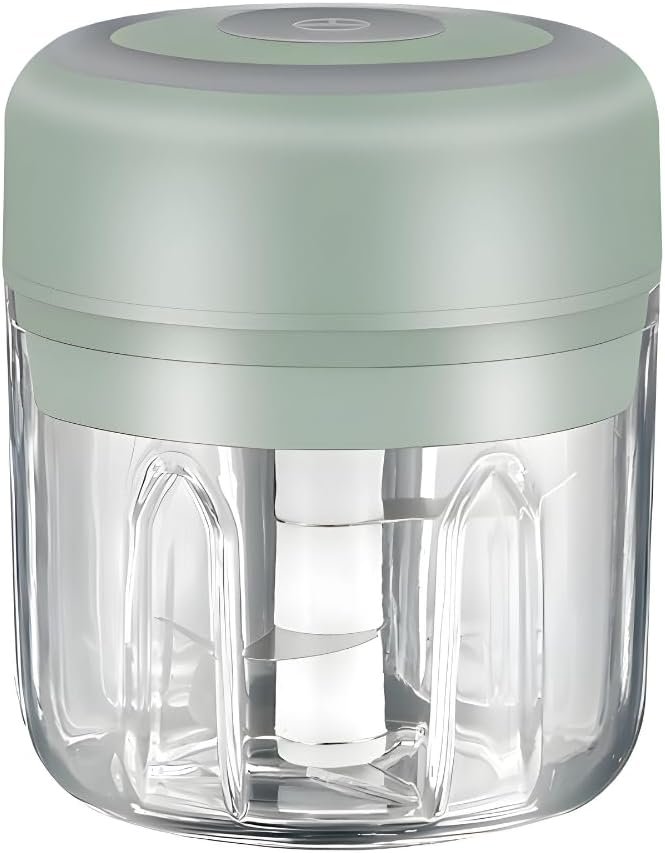 Mini Electric Food Processor & Garlic Chopper, 250ML USB Rechargeable, One-Touch Cordless Chopper with 3 Stainless Steel Blades for Garlic, Onion, Vegetables & Baby Food (Green)