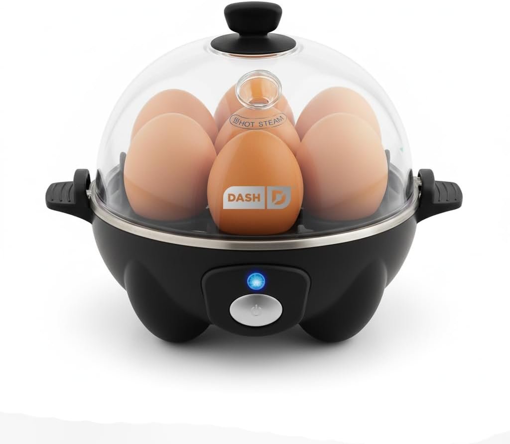 Dash Rapid Egg Cooker – Boiler, Poacher & Steamer – Includes Measuring & Recipe Guide – Dishwasher Safe – BPA Free – Holds 7 Eggs, Black
