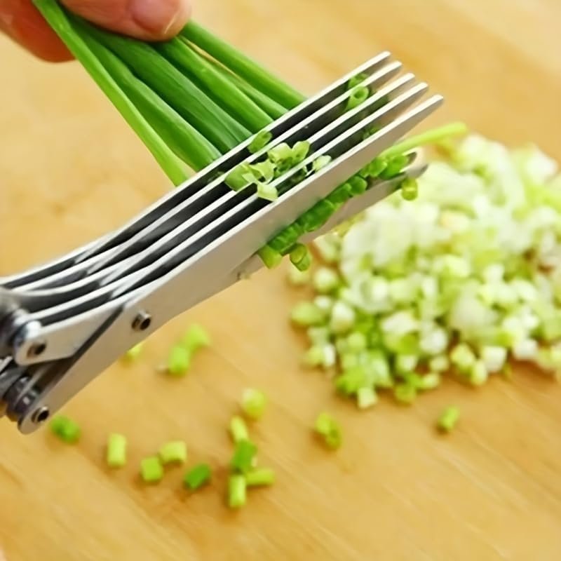1pc Stainless Steel Multi-Layer Kitchen Scissors – 5-Blade Herb & Vegetable Cutter, Manual Food Prep Tool