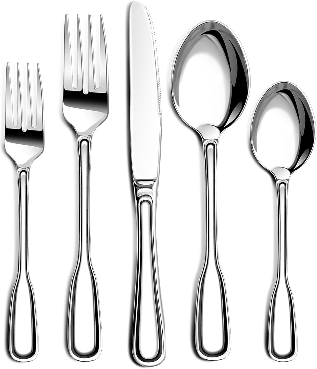 Silverware Set for 8, Heavy Duty Stainless Steel Cutlery Set with Wide Handles, Mirror Polished Utensils Spoons and Forks Set for Kitchen，Dishwasher Safe (Silver, 40 Pieces for 8)
