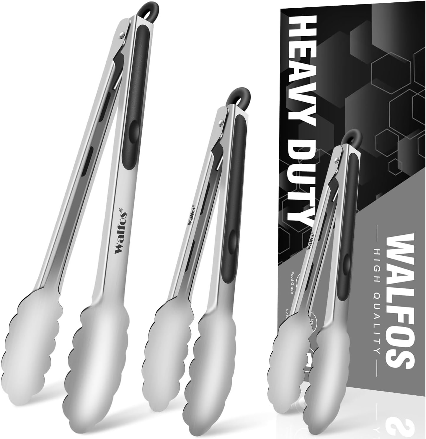 Food Grade Stainless Steel Kitchen Tongs for Cooking,BBQ – 7 ，9 and 12 Inch,Set of 3 Heavy Duty Locking Metal Food Tongs Non-Slip Grip