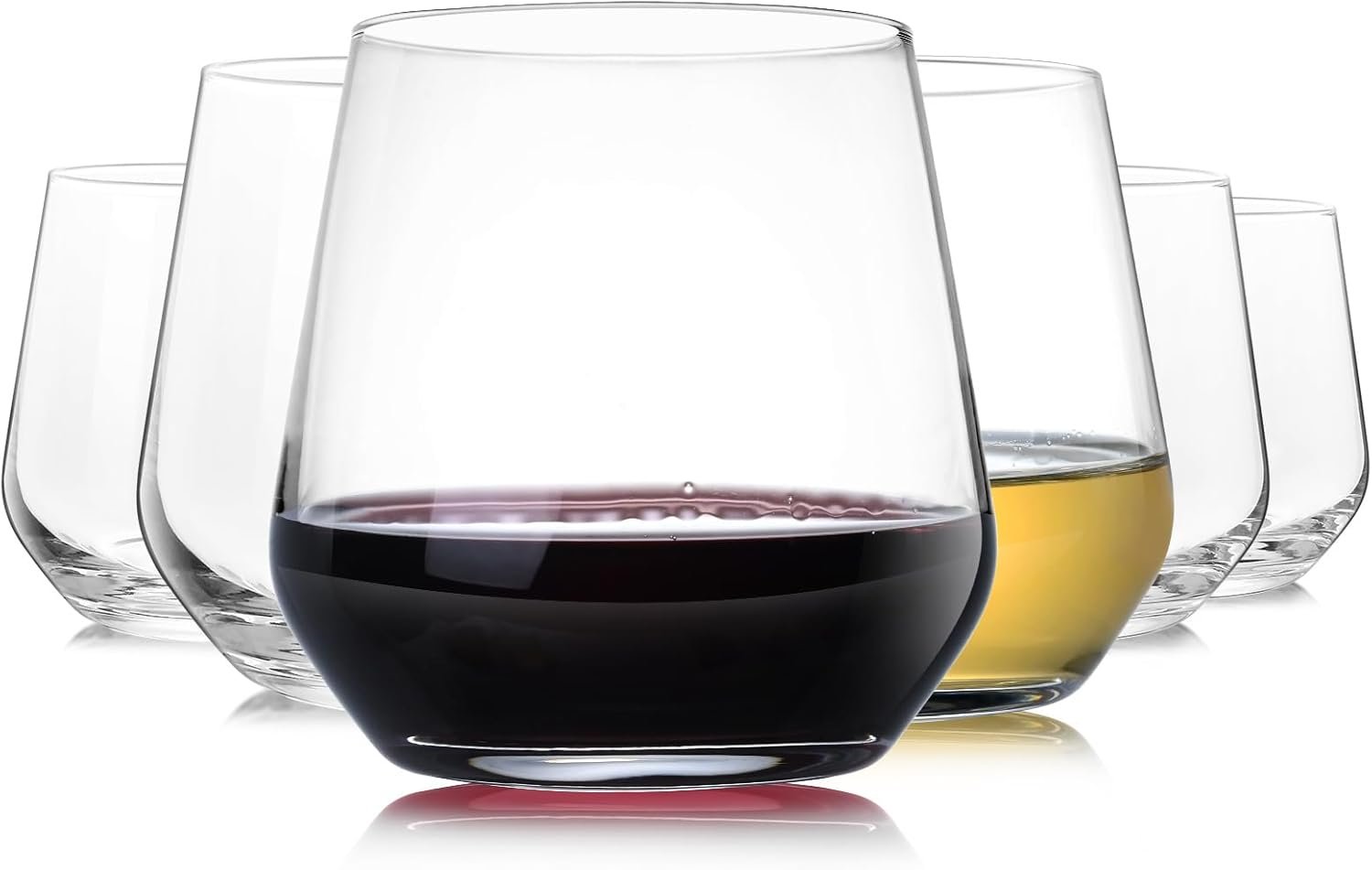 Chouggo Stemless Wine Glasses Set of 6, Hand Blown Premium Crystal Square Red White Wine Glass – Gifts for Women, Men, Wedding, Anniversary, Christmas, Birthday – 15Oz