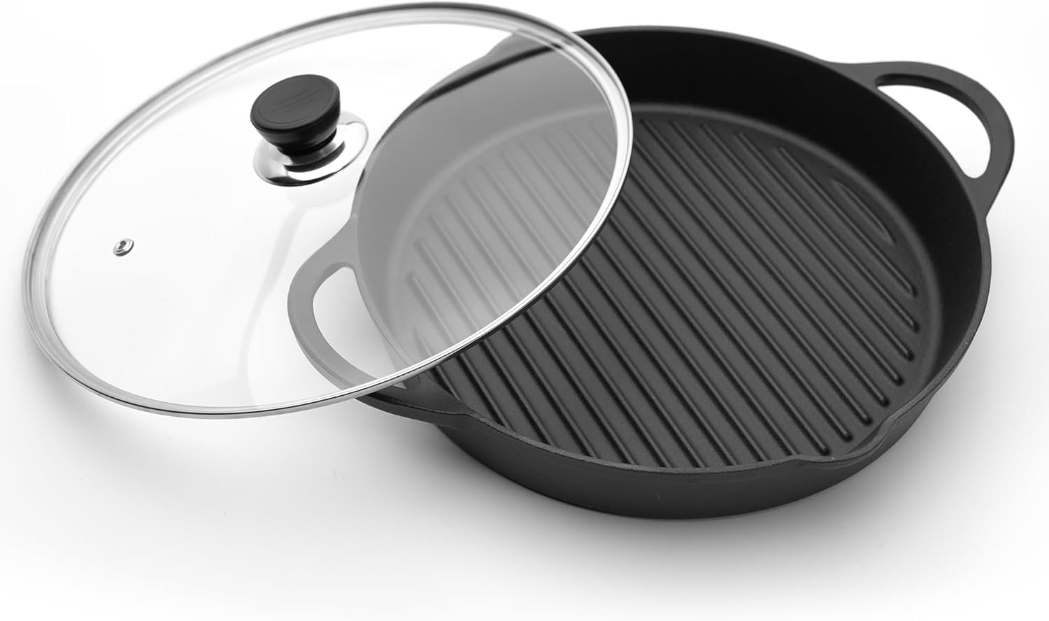 Pre seasoning Cast Iron Skillets- 12-Inch Round Grill PansFrying Pan rust-resistant Tops with Glass Lid – 3.5 Quarts Large Frying Pan with Double Loop Handles – Safe for Oven and All Cooking Tops