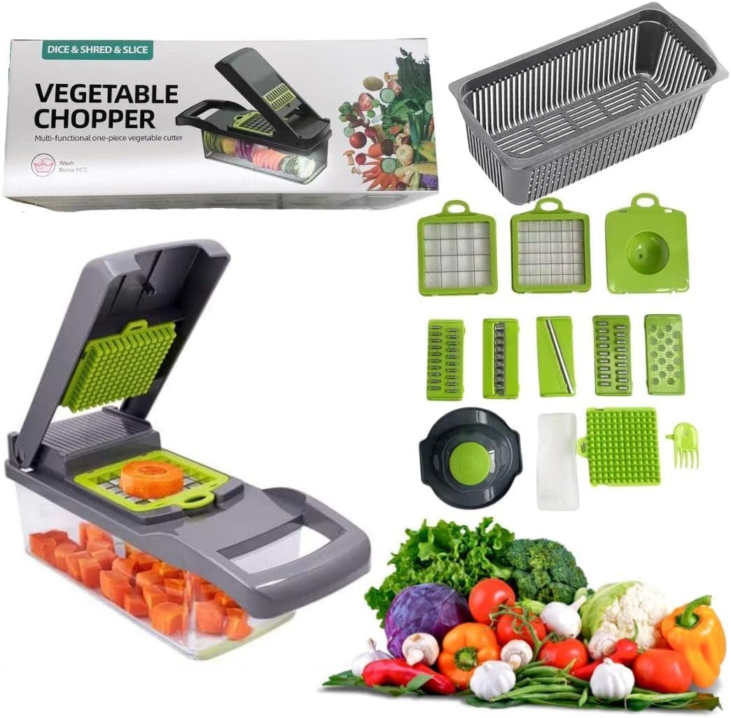12 in one Pro Series Dice Shred Slice Vegetable Chopper Utensil, 4.75×4.75×13