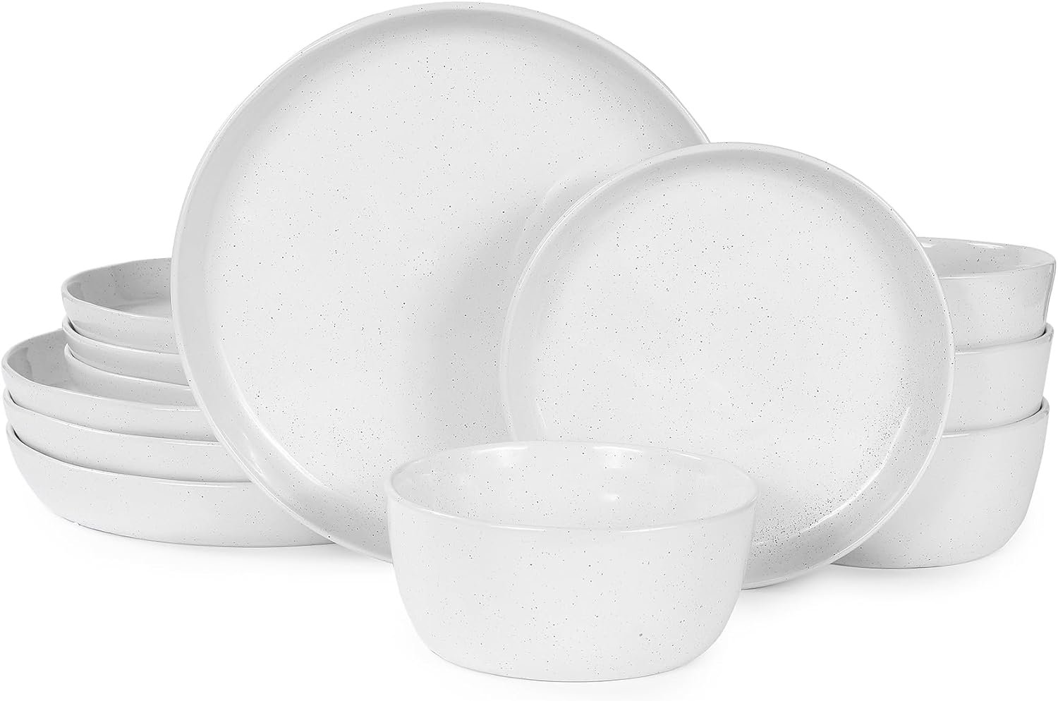 12pcs Ceramic Plate and Bowl Sets,Stoneware Dinnerware Sets,Service for 4,Ceramic Kitchen Dinner Set,Porcelain Dishes Set,Microwave&Dishwasher Safe,White