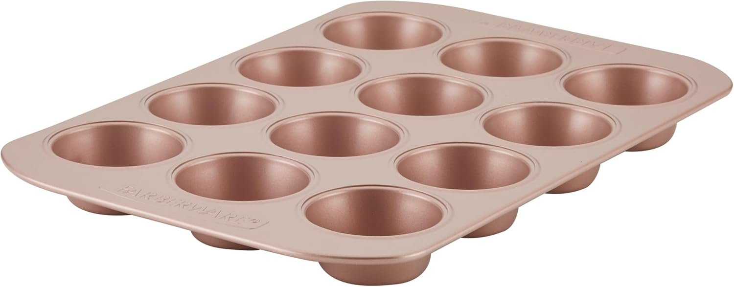 Farberware 47776 Nonstick Bakeware, Nonstick Muffin Pan / Cupcake Pan – 12 Cup, Rose Gold Red