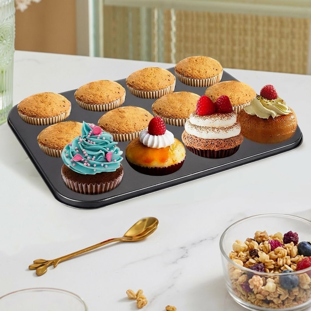 12 Cup Muffin Pan Cupcake Cookie Tray Non Stick Pudding Molds Baking Tins Bake Ware