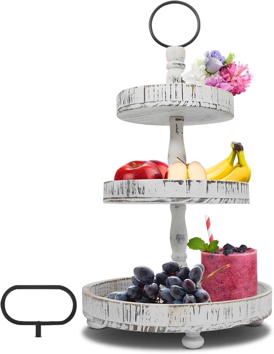 Adjustable 3 Tiered Tray Stand with Interchangeable Handles, White Farmhouse Tiered Tray Decorative Trays – 3 Tier Cupcake Stand – 3 Serving Tiered Decor for Cologne
