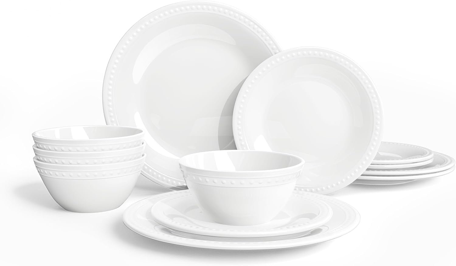 Basic White Melamine Plastic Dinnerware Sets,12 Pieces Dishes Set, Lightweight Unbreakable, BPA Free,Kitchen Plates and Bowls set, Indoor Outdoor Dining,Perfect for Weddings & Everyday Meals