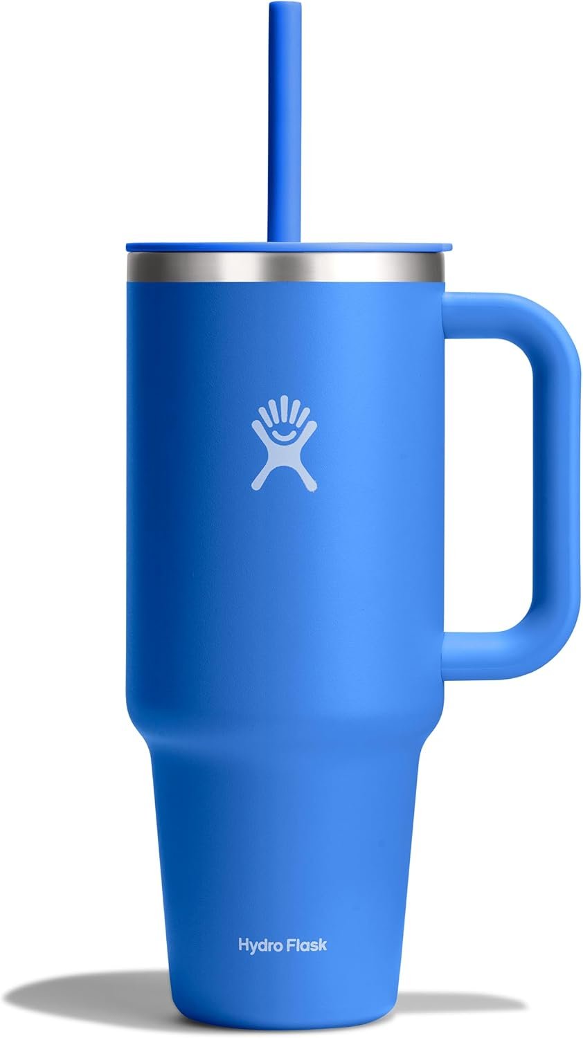 Hydro Flask Travel Tumbler with Handle, Lid and Straw – Insulated Stainless Steel in 40 Oz Cascade