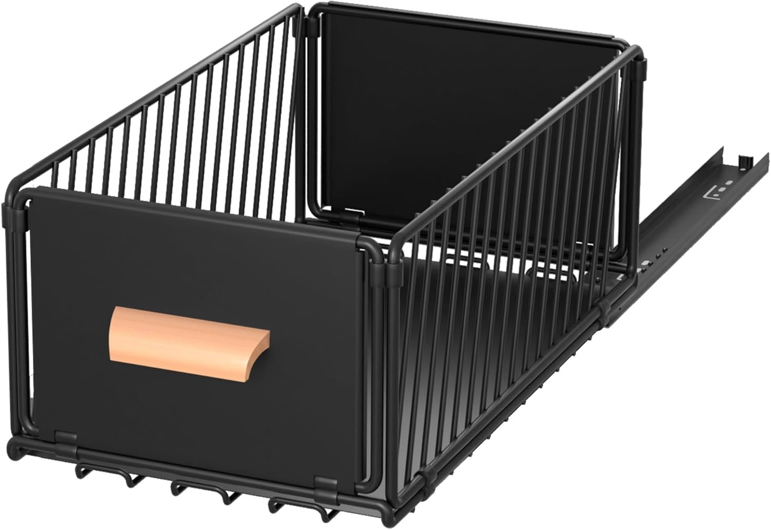 MEKOTRICIN Pull Out Cabinet Organizer, Slide Out Drawer Organizers Storage Fixed with Adhesive,Sliding Pantry Shelves with Handle for Kitchen Cupboard Bathroom Home, 9.4×6.7in, Black