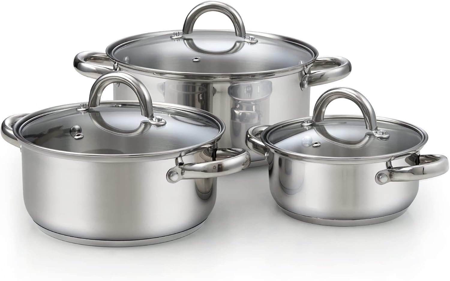 Cook N Home 6-Piece Stainless Steel Pots Set, 1.5 & 3 Qt Sauce Pots with Lids, 5.5 Qt Dutch Oven Stockpot, Induction Compatible, Dishwasher & Oven Safe, Riveted Handles