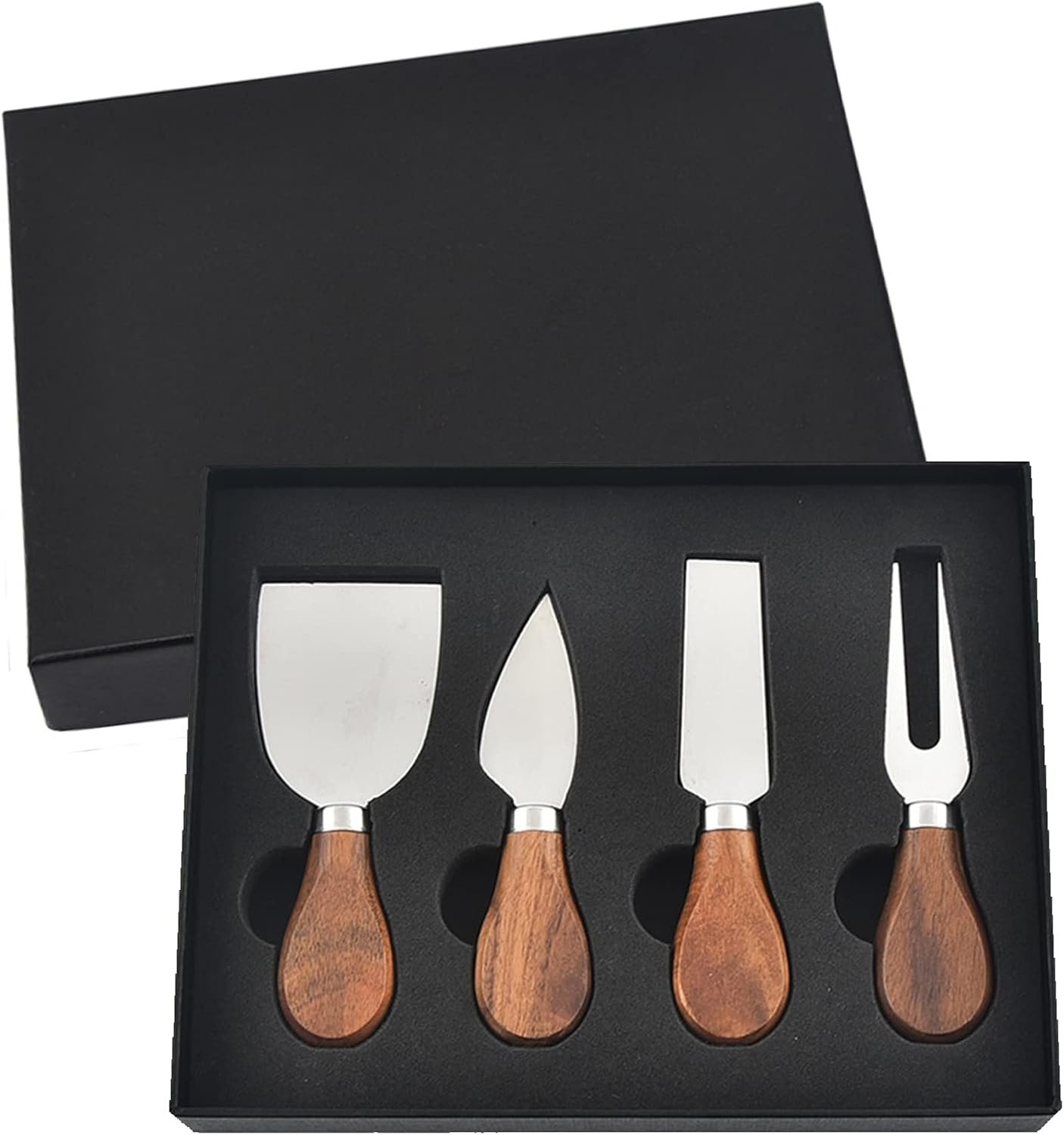 4Pcs Cheese Knife Set – Stainless Steel Cheese Knives with Acacia Wood Handle – Charcuterie Knife Set for Party and Holiday