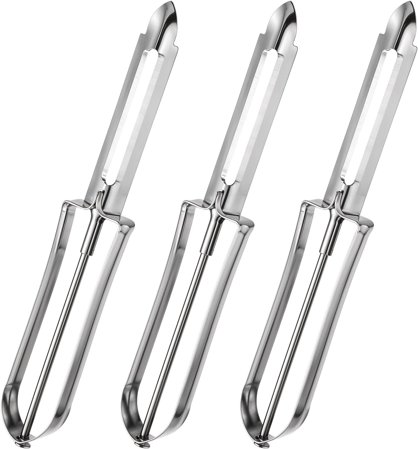 3 Pack Vegetable Peelers for Kitchen, Stainless Steel Fruit Potato Peeler with Easy Grip Ergonomic Handle, Dishwasher Safe Swivel Fruit Peelers