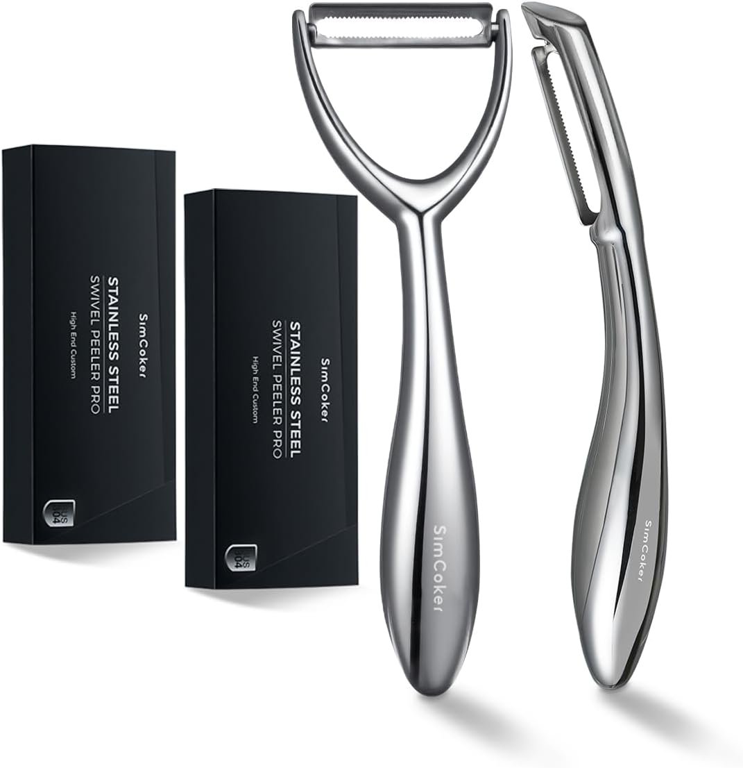 Premium 304 Stainless Steel Peeler Set – Ultra Sharp Y & I Peelers with Ergonomic Non-Slip Handle, Multifunctional Kitchen Fruit and Vegetable Peeler, Dishwasher Safe