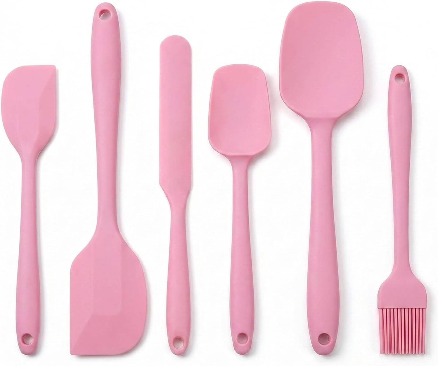 Silicone Kitchen Utensil Set, 6 PCS Food Grade Rubber Spatula with High Heat Resistant,Nonstick Kitchen Utensils for Baking, Cooking and Mixing,Pink