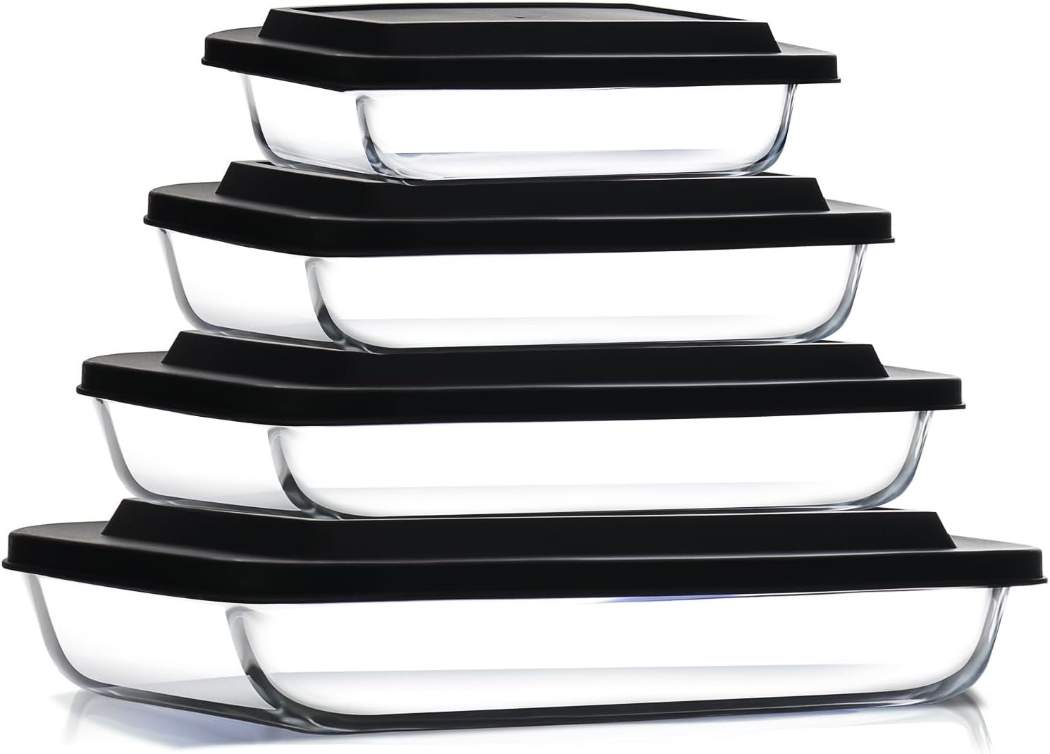 Nestl 8pc Glass Baking Dishes for Oven, Glass Food Storage Containers with Lids, Leakproof Casserole Dishes for Oven with Lid, Cooking, Microwave Oven Freezer Safe Bakeware, 9×13 Lasagna Pan Black
