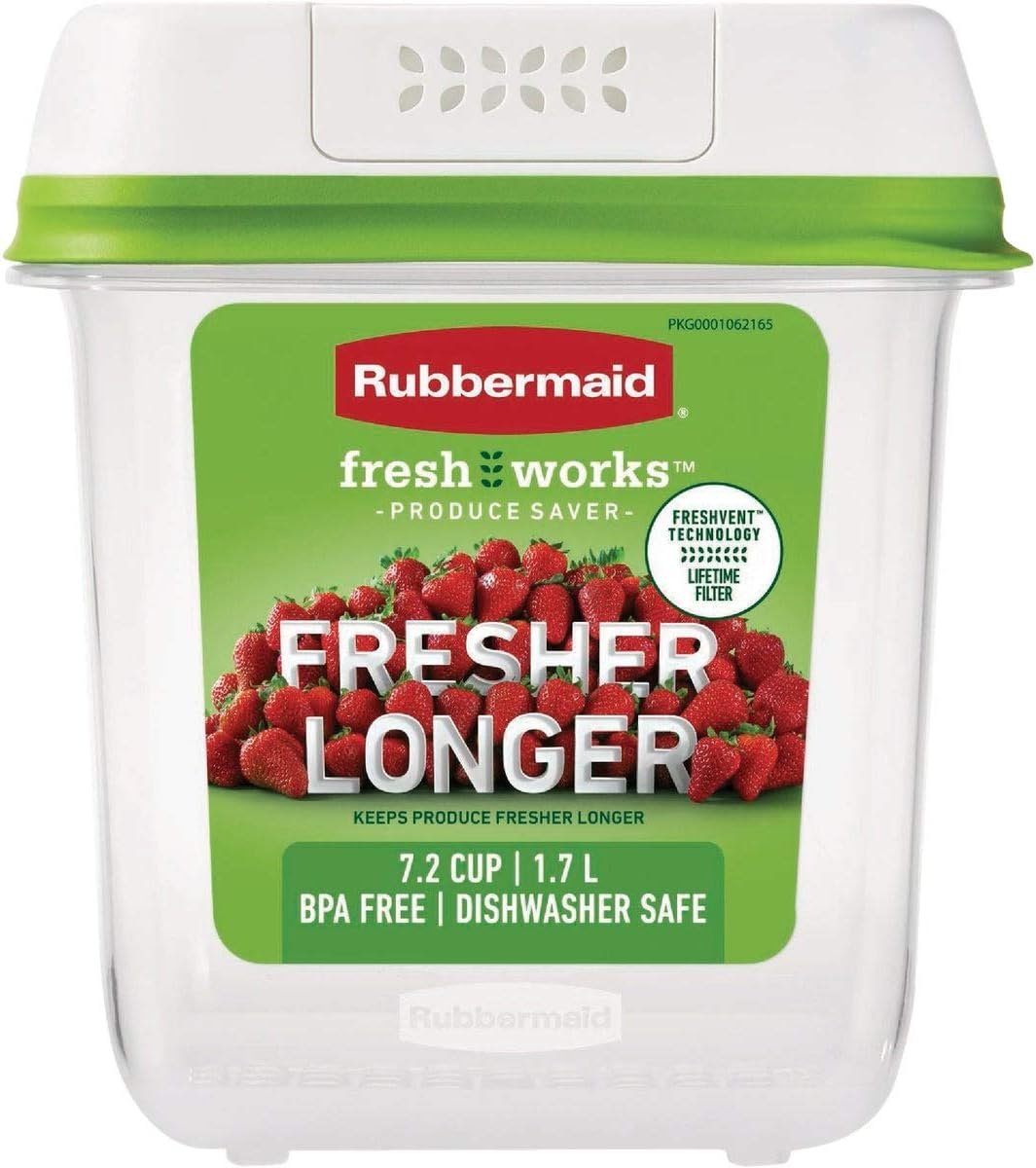 Rubbermaid FreshWorks Saver, Medium Produce Storage Container, 7.2-Cup, Clear