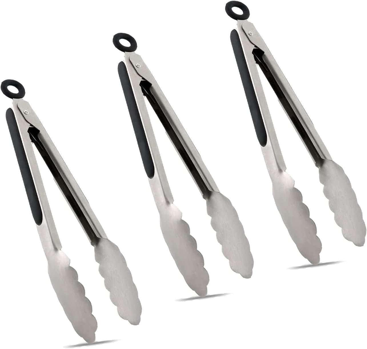 TENTA TENTA KITCHEN 9″ Stainless Steel Kitchen Tongs, Locking Metal Food Tongs Non-Slip Grip (Set of 3)