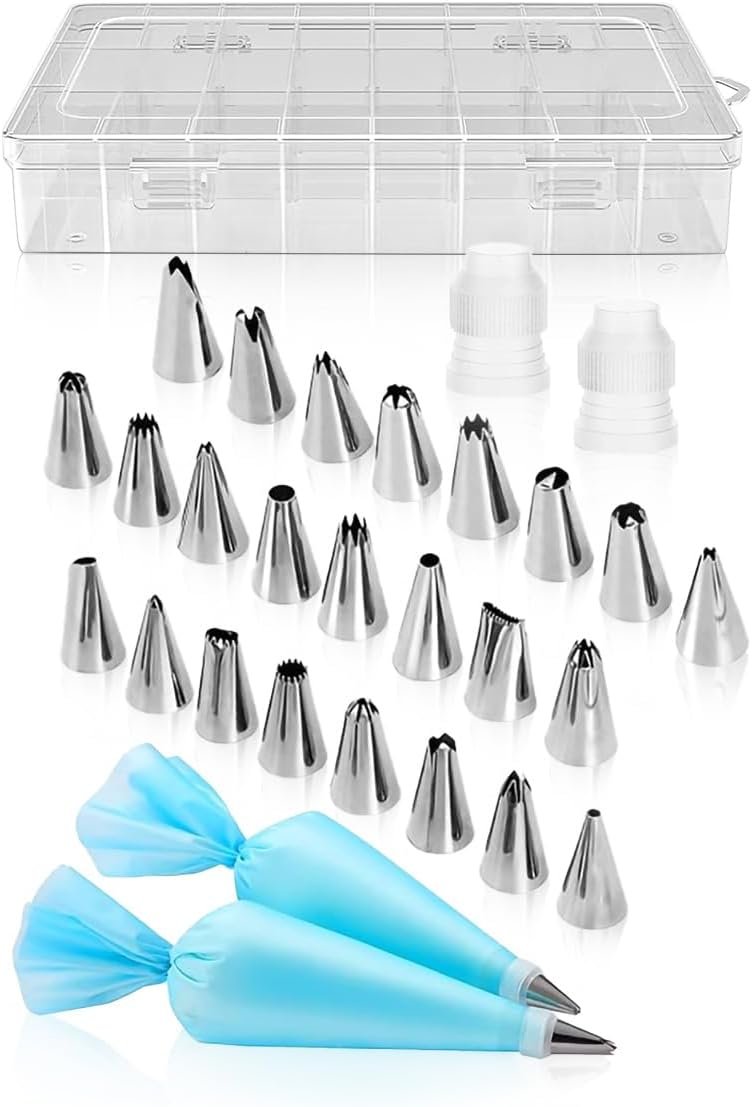 Piping Bags and Tips Set, Reusable Cake Decorating Supplies with 1 Reusable Bags, 24 Icing Tips, 2 Couplers, Cake Baking Tools for Cookie Icing Cupcakes
