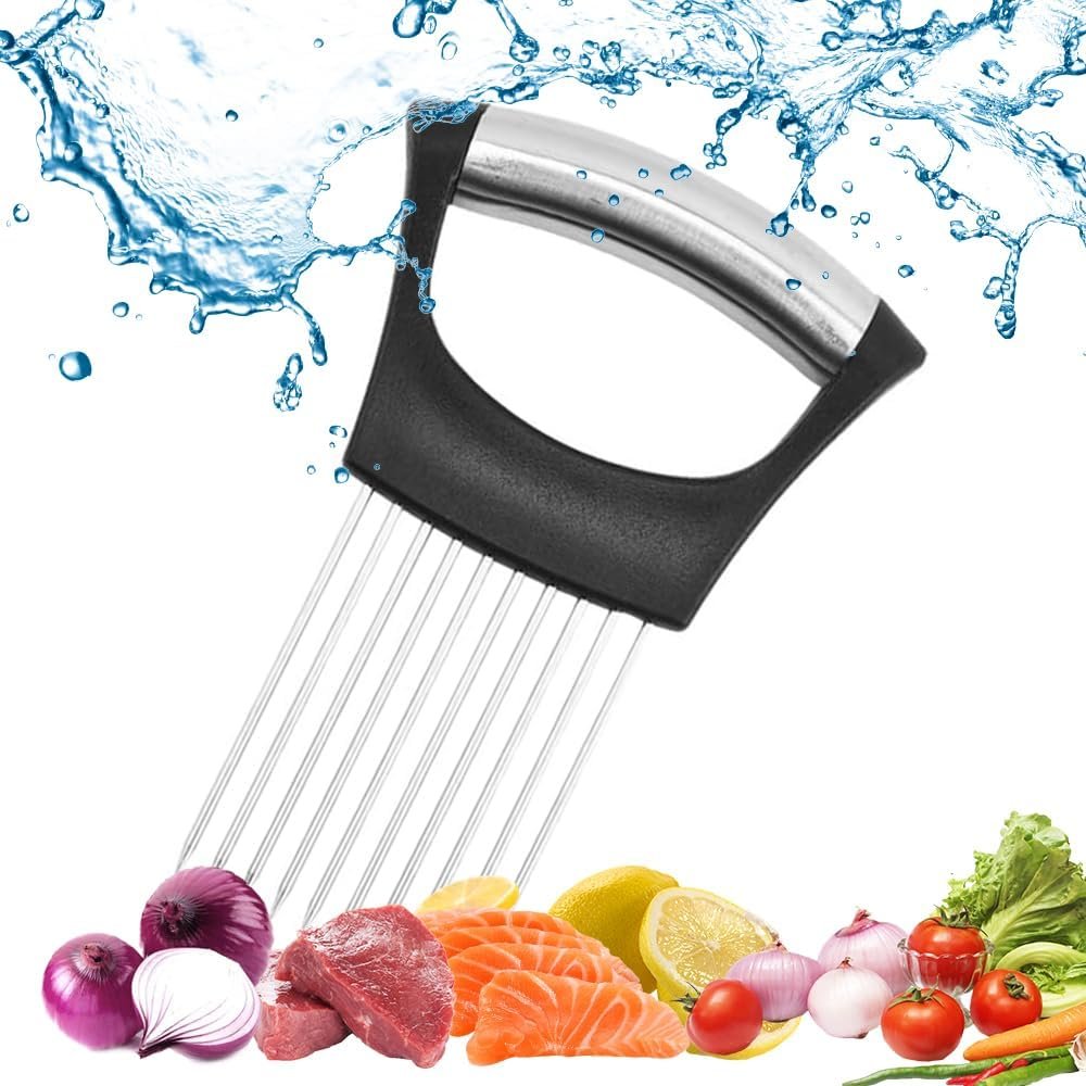 Onion Slice Holder, 2025 Upgraded Stainless Steel Onion Holder for Slicing Lemon Slicer Vegetable Cutter, Kitchen Chopper Slicing Assistant Tool for Meat, Onion, Potato, Tomato (1, A)