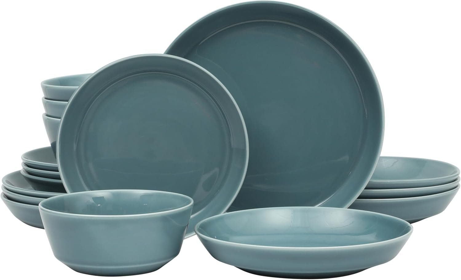 Gibson Home Summer Shades 16 Piece Plates and Bowls Dishes Service for 4 Porcelain Dinnerware Set – Blue