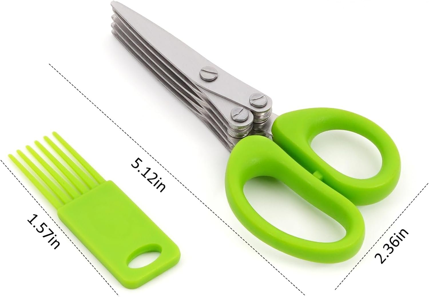 Herb Scissors, 5-Blade Stainless Steel Cutter, Quick Multipurpose Kitchen Shears with Clean Comb & Safety Cover for Easy Cutting Basil, Chive, Parsley – Green