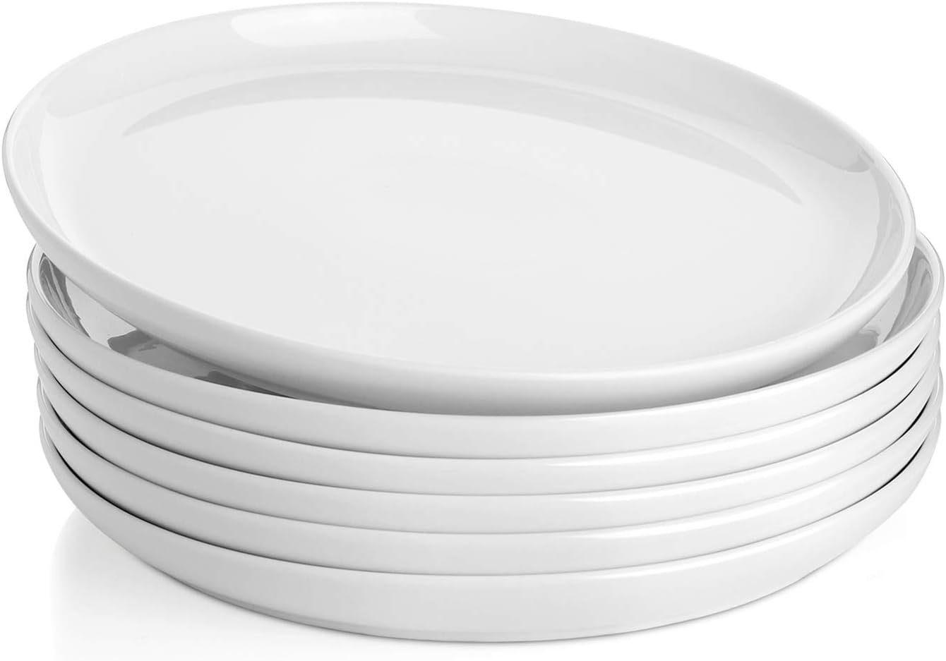 Sweese 10 Inch Porcelain Dinner Plates, White, Set of 6 – Microwave, Oven, Dishwasher Safe, Scratch-Resistant