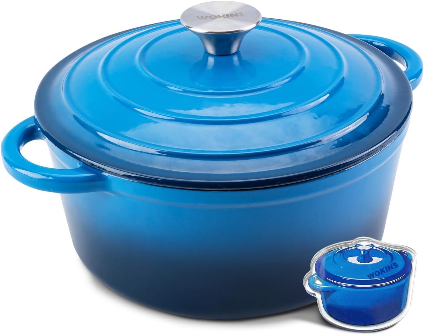 4QT Enameled Cast Iron Dutch Oven Pot with Lid,Heavy-Duty Cookware for Sourdough Bread Baking,Braising,Stews,Roasting,Oven Safe up to 500°F,blue