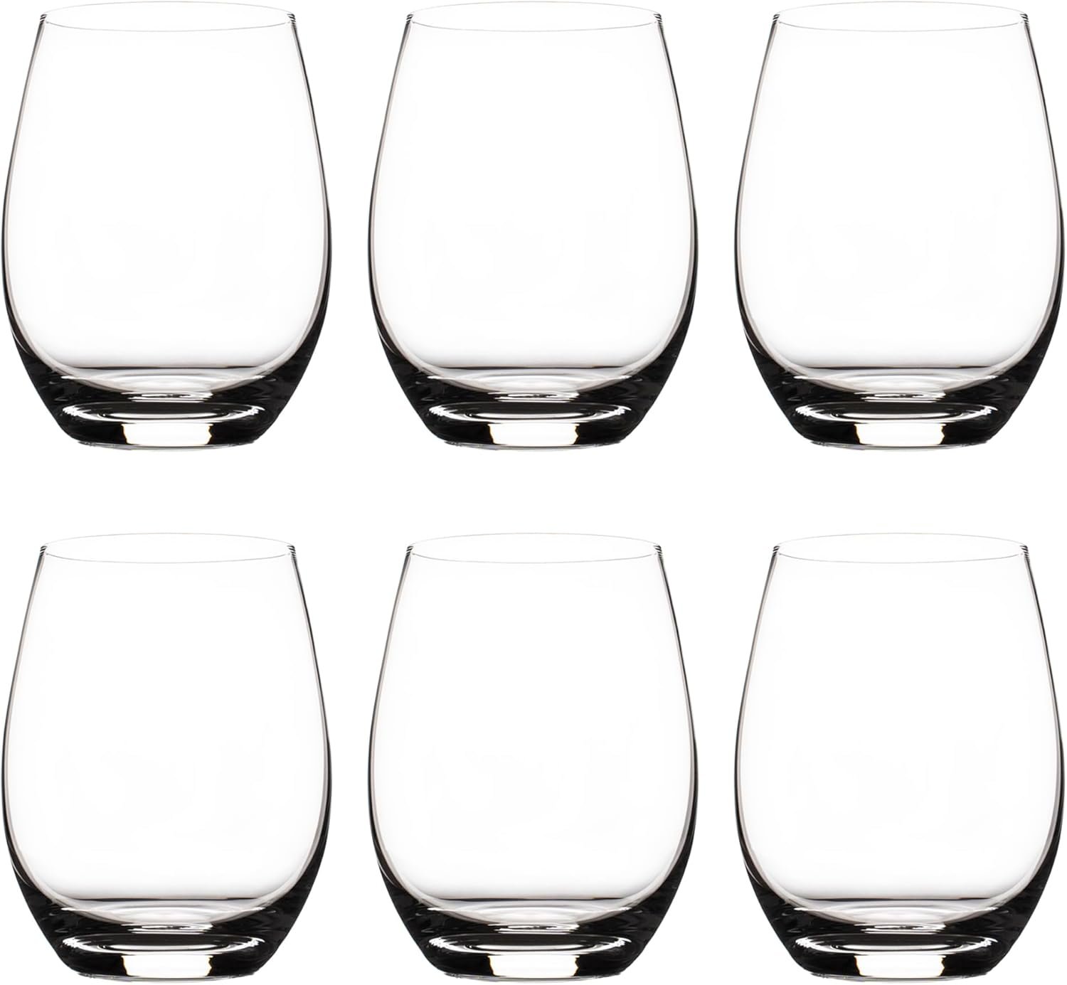 Cystone Premium Crystal Stemless Wine Glasses Set of 6, 15oz Lead-Free Red or White Wine Glass, Water Juice Glasses, All-Purpose Beverage Cups, Clear Drinking Tumblers in Gift Box, Dishwasher Safe