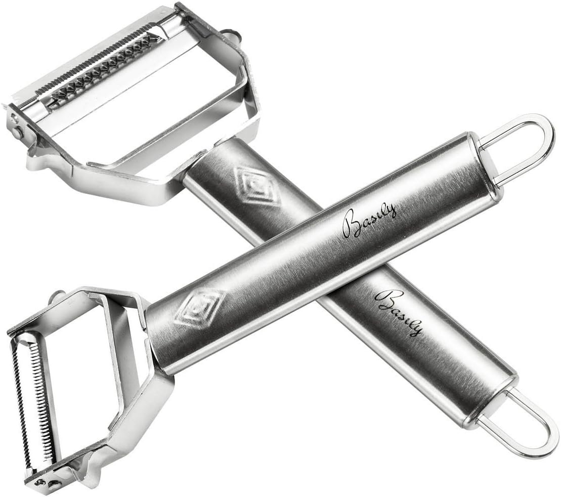 Basily Premium Julienne and Serrated Stainless Steel Peeler – Set of 2