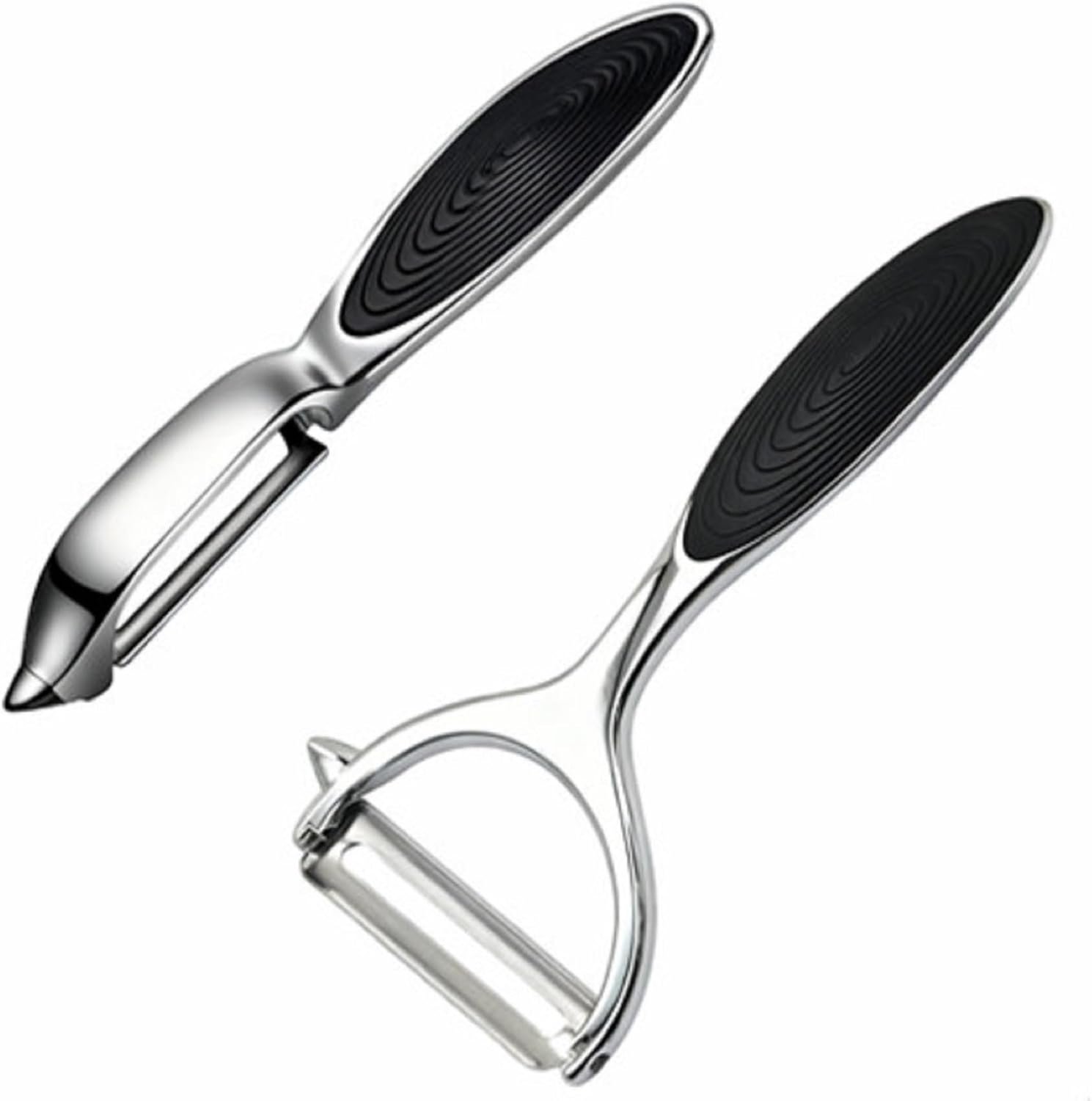 Bestac Fruit and Vegetable Peelers Set – Stainless Steel Y & I Shape Kitchen Peelers for Carrots, Potatoes, Apples – Features Easy-Grip Ergonomic Handles, Sharp Stainless Steel Blades (Black)