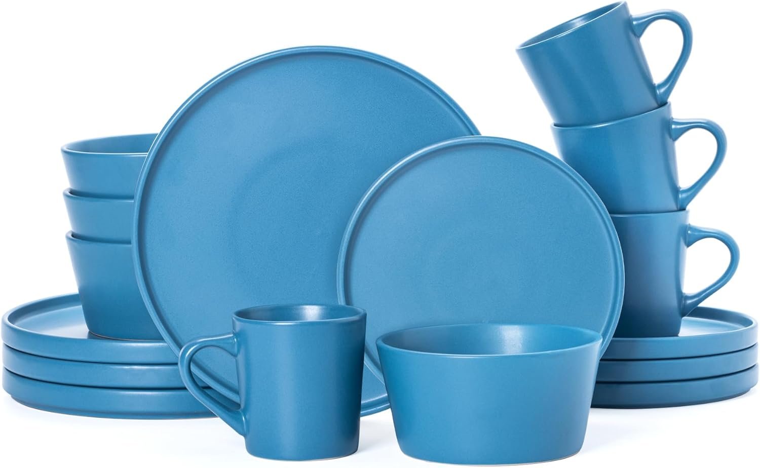 Plates and Bowls Sets for 4 – CJDC-QUELO 16 Piece Stoneware Dinnerware Sets with Mugs, Ceramic Dishware Sets for Kitchen Dining Use, Chip and Scratch Resistant Microwave Dishwasher Safe, Blue