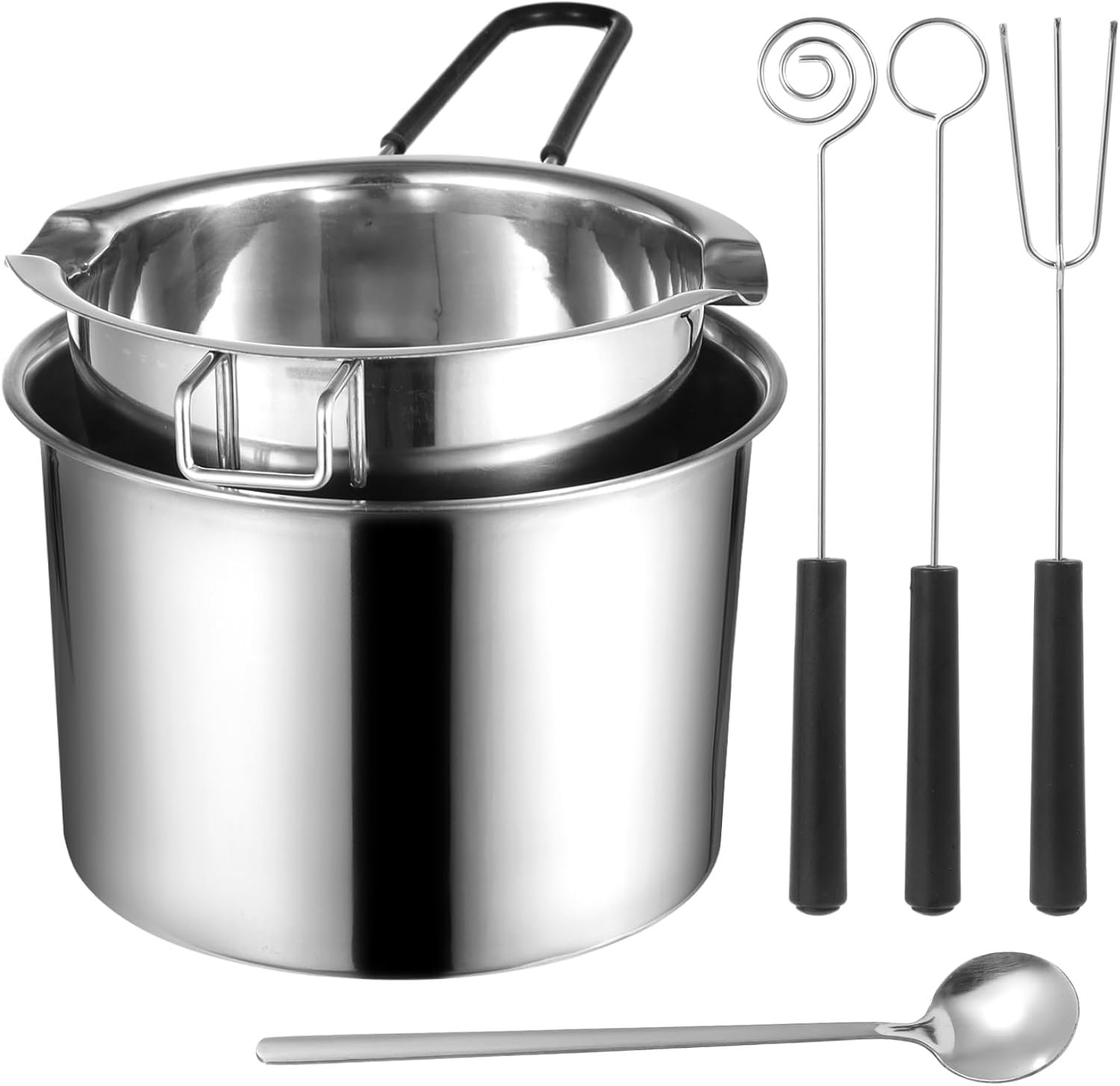 5 PCS Double Boiler Pot Set – Stainless Steel Double Boiler Melting Pot Set,Including 600 ML/0.6 QT and 1600 ML/1.7 QT Chocolate Melting Pots, Stainless Steel Pots, Spoon and Fork Tools for Melting