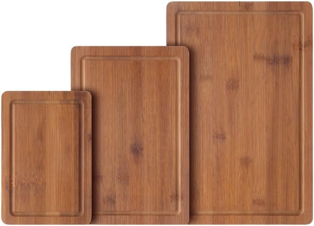Bamboo Cutting Board Set of 3 – Wooden Chopping Boards with Juice Groove – Large, Medium & Small Kitchen Cutting Boards for Meat, Vegetables & Charcuterie