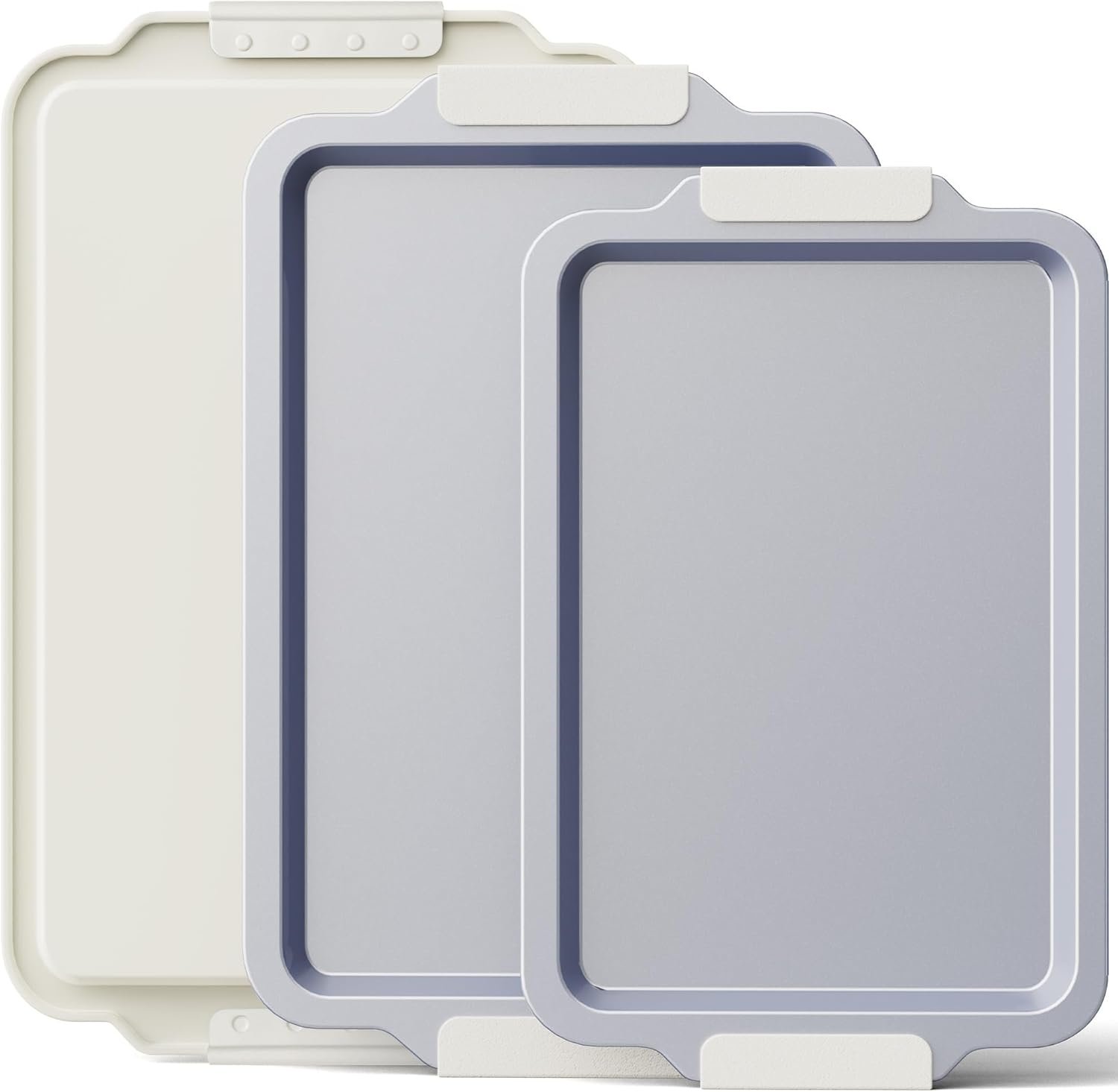 BRONYPRO Non Stick Ceramic Baking Sheet Pan Set of 3, Natural Non Toxic Cookie Sheets for Baking – PFOA, PTFE Free, Heavy Duty Aluminized Steel Oven Trays for Cooking with Silicone Handles, Cream